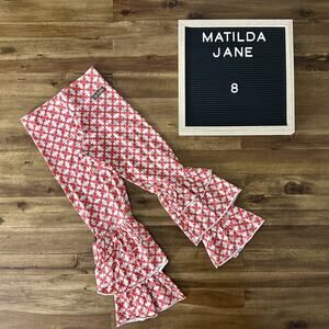 Matilda Jane Secret Fields Sunset Benny Rust Orange Cream Knit Ruffle Leggings 8